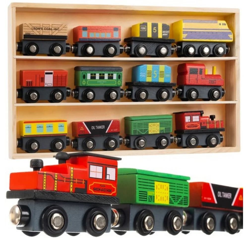 KRUZZEL Spielzeug-Eisenbahn Holzeisenbahn Magnetzug Lokomotive Set 12-tlg. Bunt - Bild 2