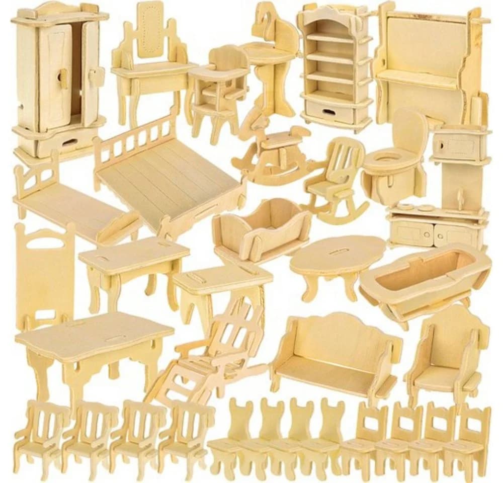 KRUZZEL Puppenhausmöbel 34-tlg. Holz Möbel Set Küche Bad - Bild 3