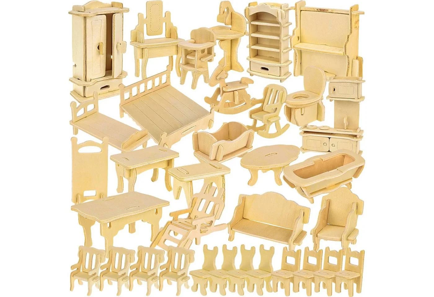 KRUZZEL Puppenhausmöbel 34-tlg. Holz Möbel Set Küche Bad - Bild 4