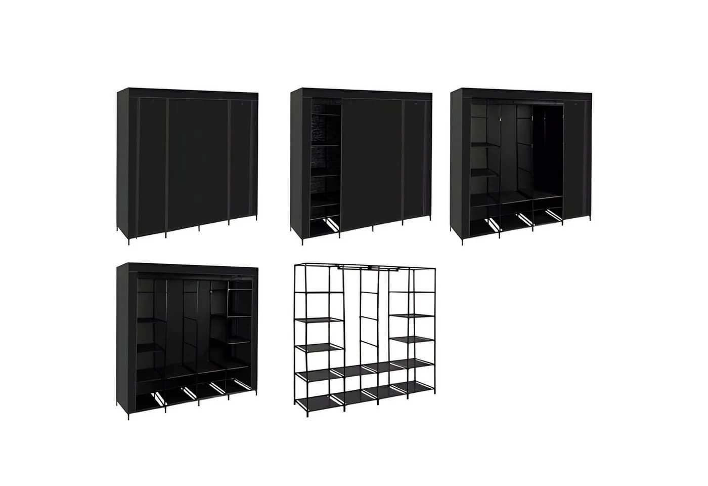 Ruhhy Stoffschrank XXL mit Regalen und Kleiderstange Schwarz - Bild 3