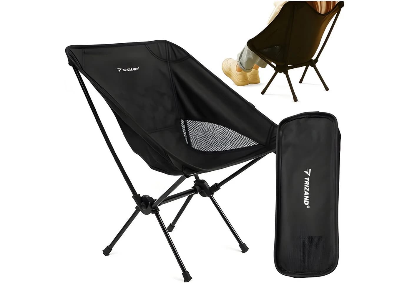 Trizand Campingstuhl Klappstuhl Angelstuhl Schwarz