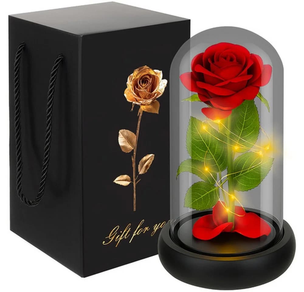 RUHHY LED Rose im Glas mit Glaskuppel und Geschenkbox - Bild 2