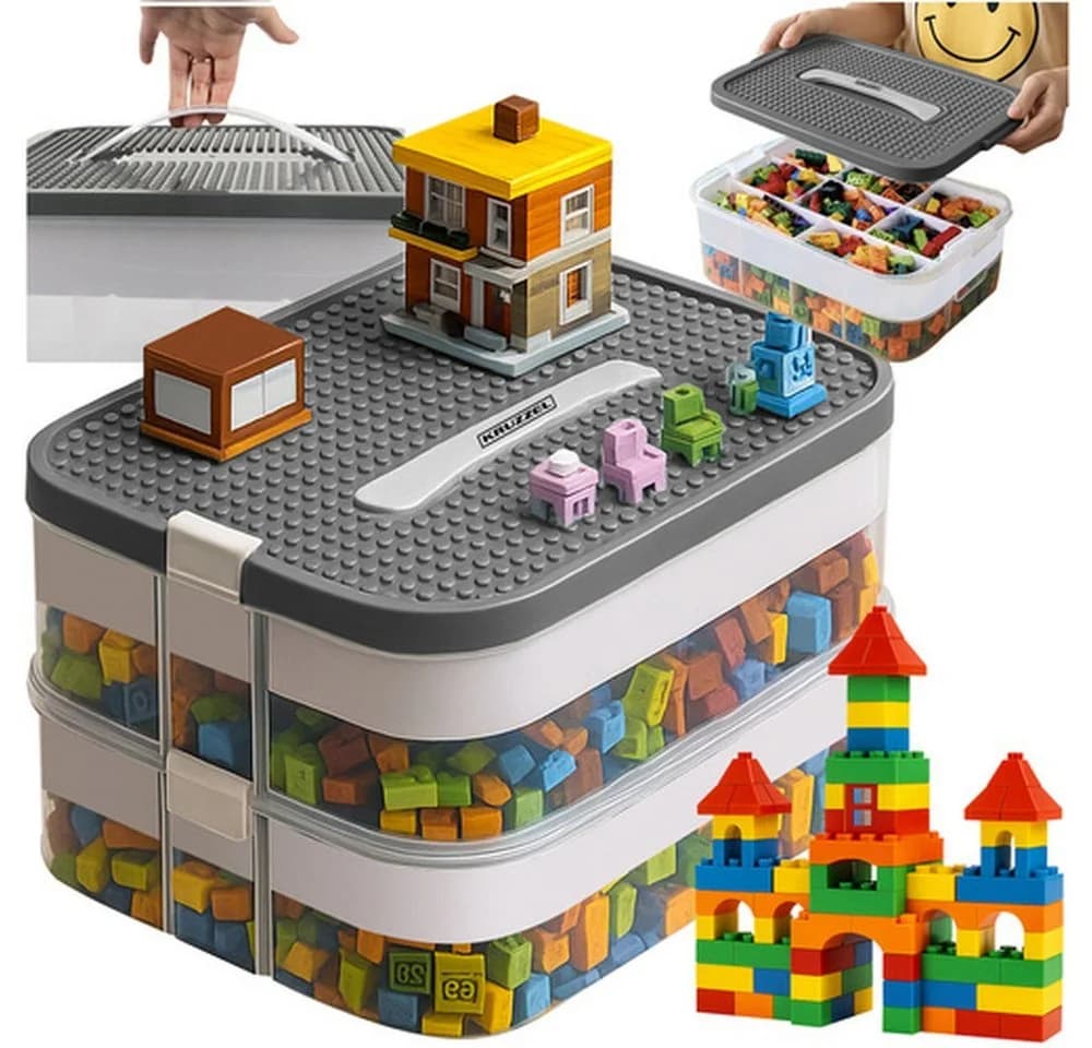 KRUZZEL Bausteinkasten Aufbewahrungsbox Spielbausteine 3-stöckiger Organizer - Bild 2