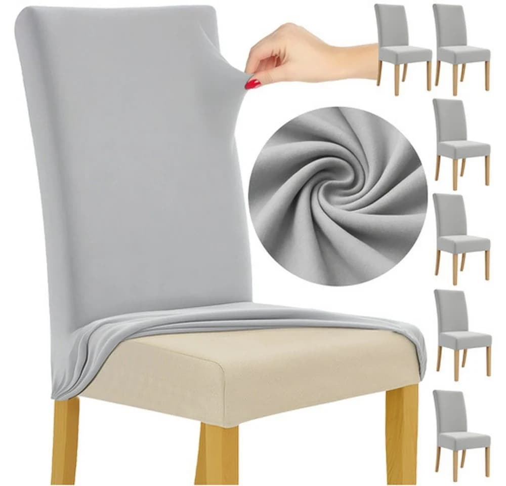 Ruhhy Stuhlbezug 6er-Set Grau Polyester Elasthan - Bild 2