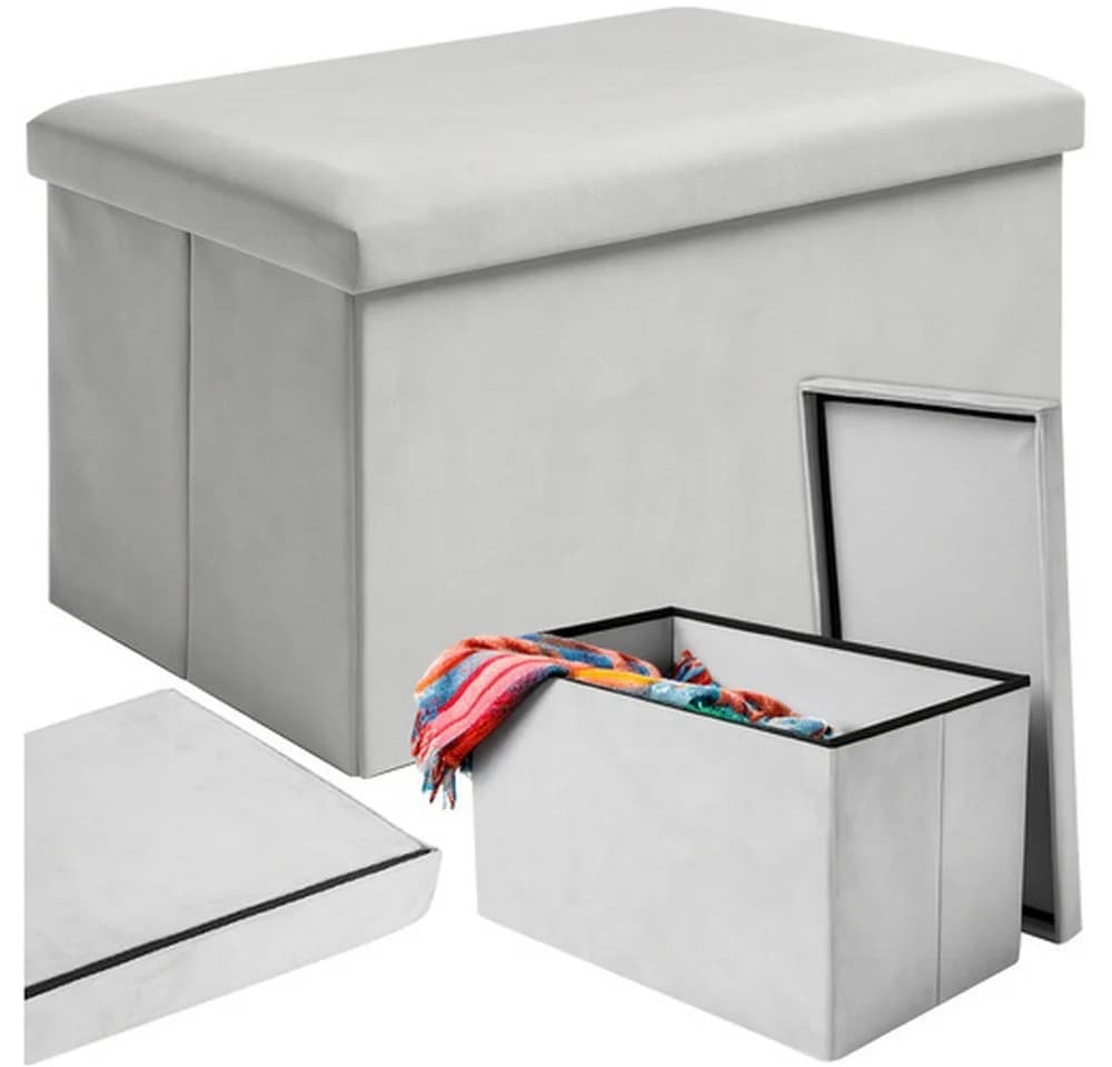 RUHHY Samtpouf Sitzhocker mit Stauraum Grau faltbar - Bild 2