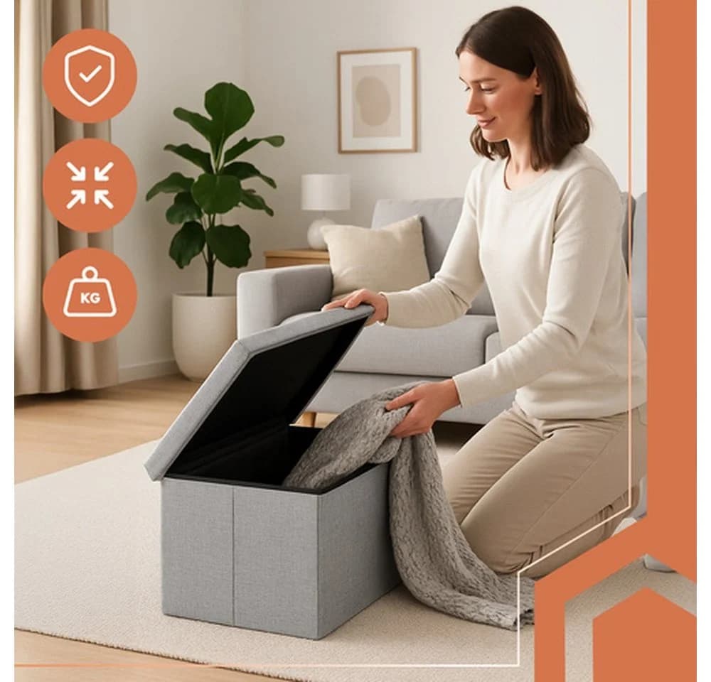 Ruhhy Stauraumhocker Stoffpouf Sitzbox Truhe XL - Bild 5