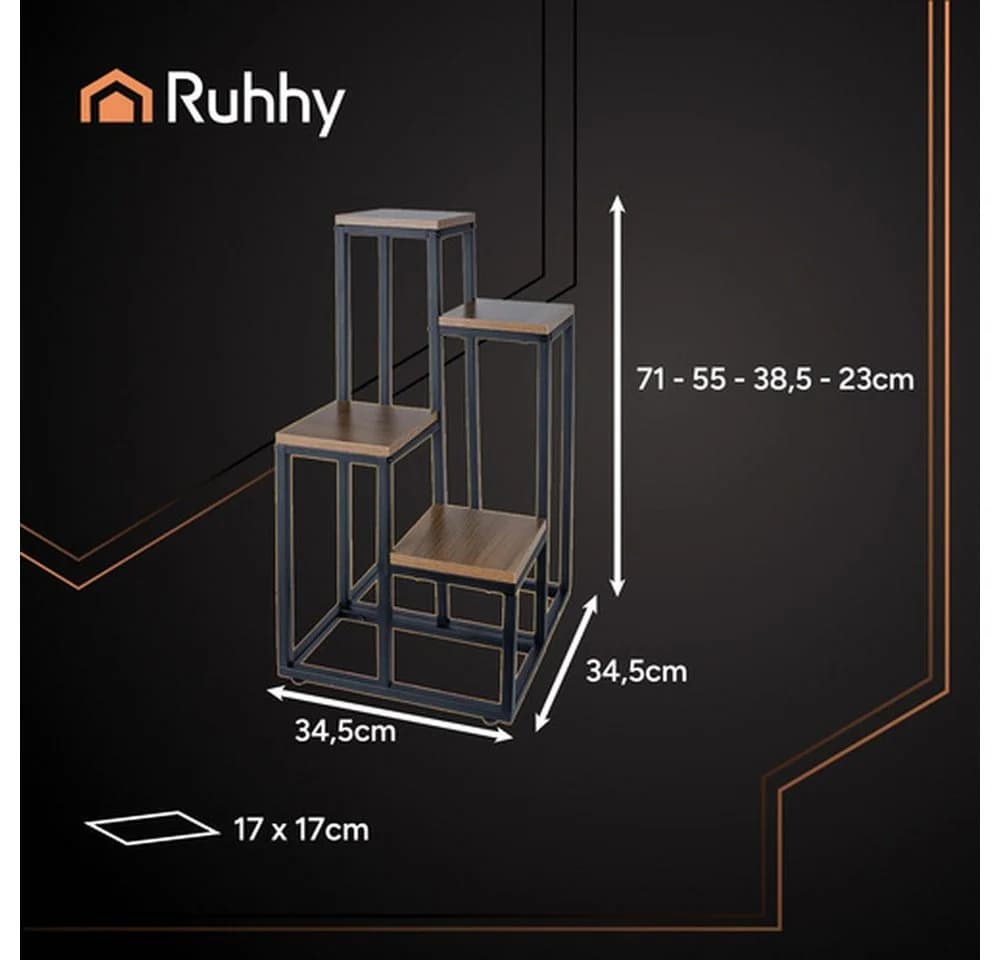 RUHHY Standregal Loft Schwarz Braun 4 Ebenen Metall MDF