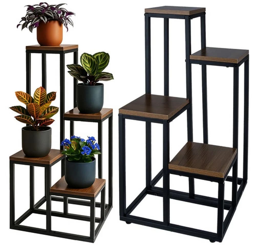 RUHHY Standregal Loft Schwarz Braun 4 Ebenen Metall MDF - Bild 2