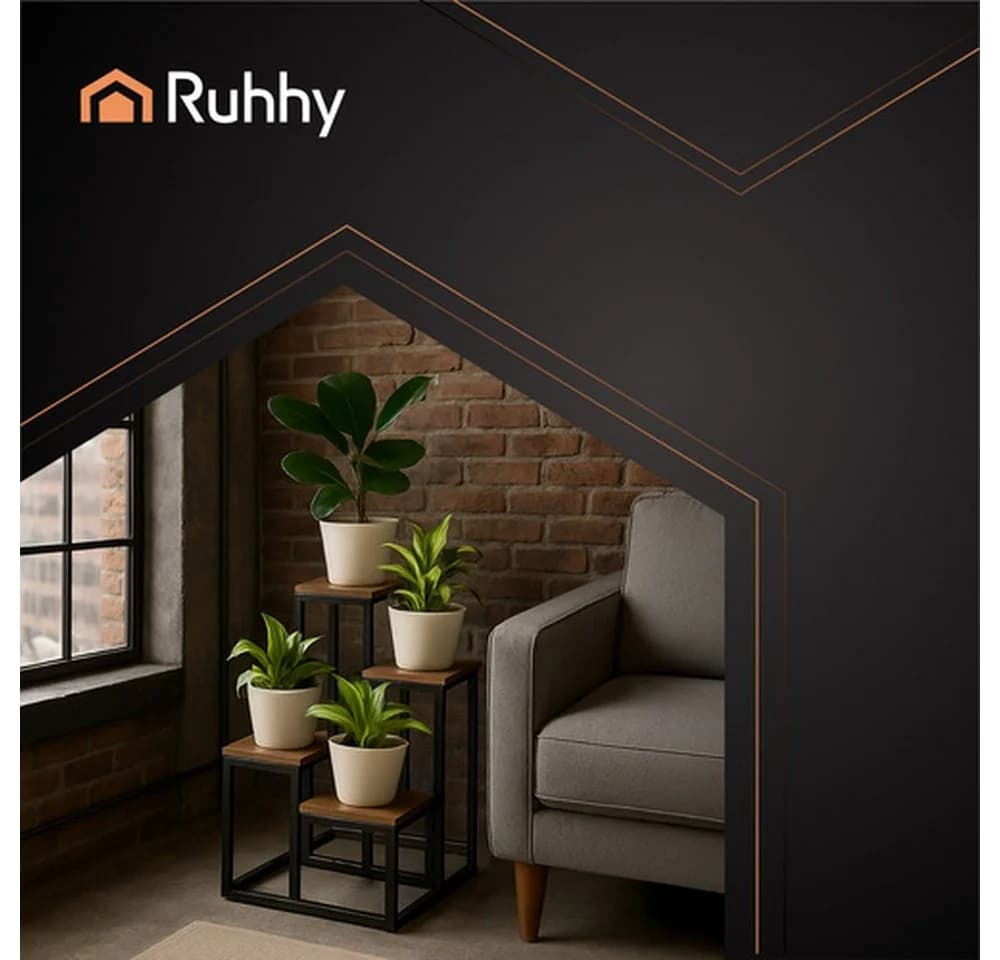 RUHHY Standregal Loft Schwarz Braun 4 Ebenen Metall MDF - Bild 5