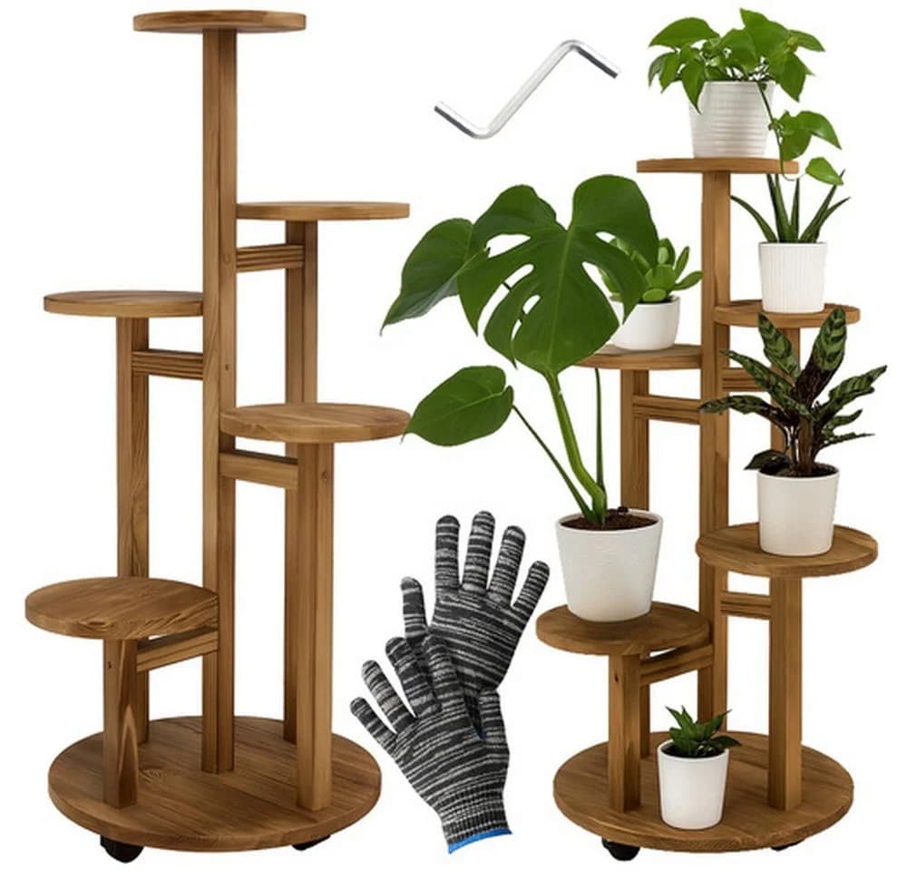 Eleganter Blumenständer Pflanzenständer Holzständer Naturholz - Bild 2