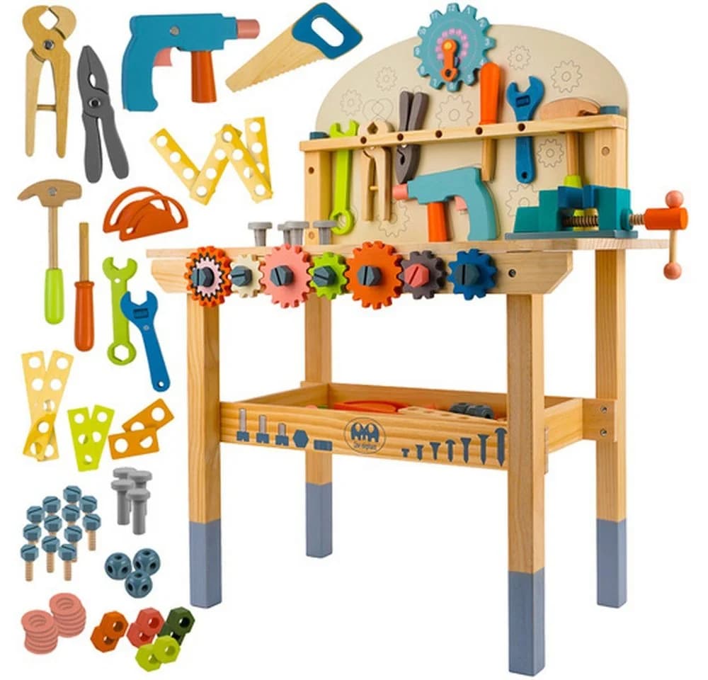 KRUZZEL Spielwerkbank Kinderwerkstatt 3-in-1 Holzwerkzeugen Bunt - Bild 2