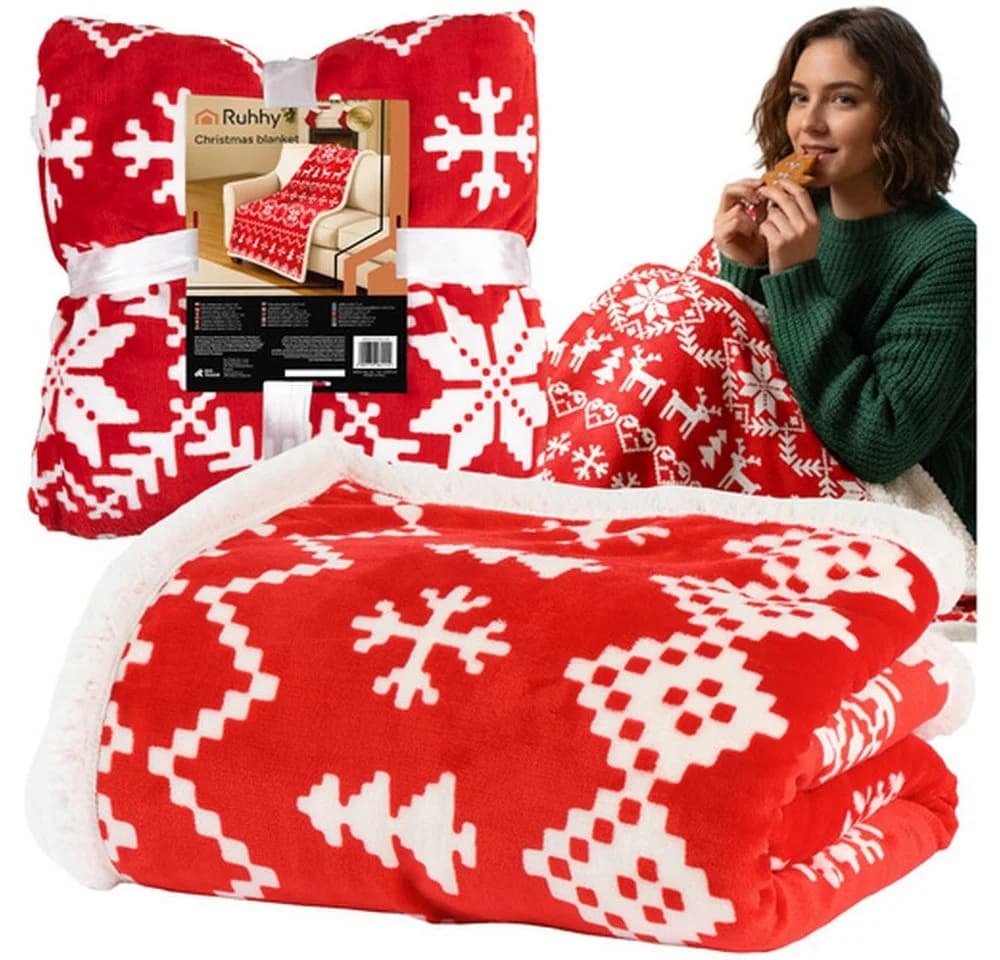 Ruhhy Weihnachtsdecke Kuscheldecke Rot/Weiß Polyester - Bild 2