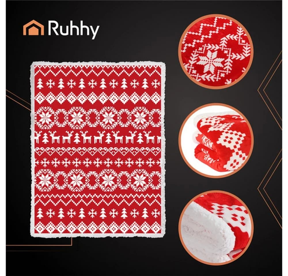 Ruhhy Weihnachtsdecke Kuscheldecke Rot/Weiß Polyester - Bild 4