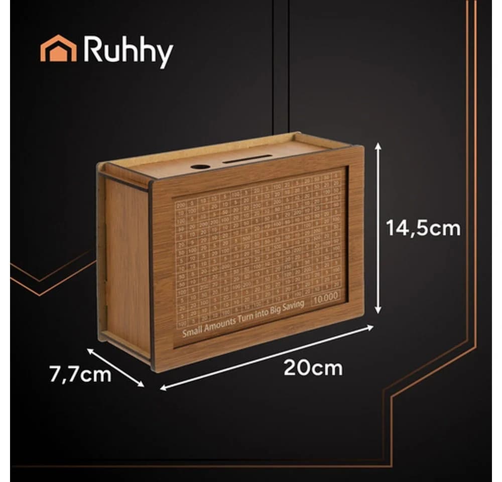 Ruhhy Holz-Sparschwein Spar-Challenge 10.000 Braun Beige