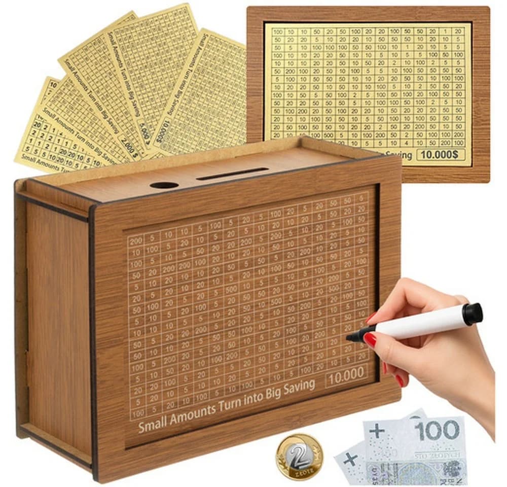 Ruhhy Holz-Sparschwein Spar-Challenge 10.000 Braun Beige - Bild 2