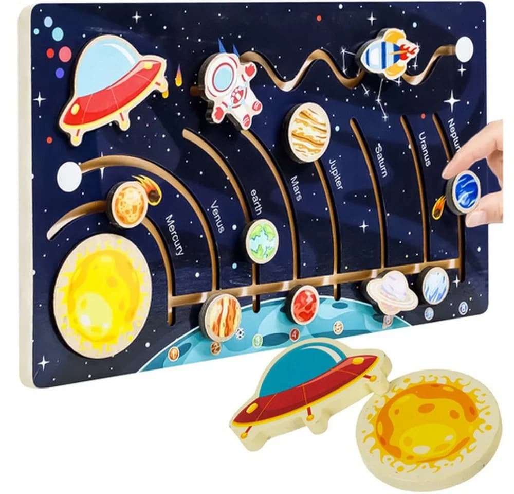 KRUZZEL Steckpuzzle Holzpuzzle Planetenlabyrinth Sonnensystem, 8 Puzzleteile - Bild 2