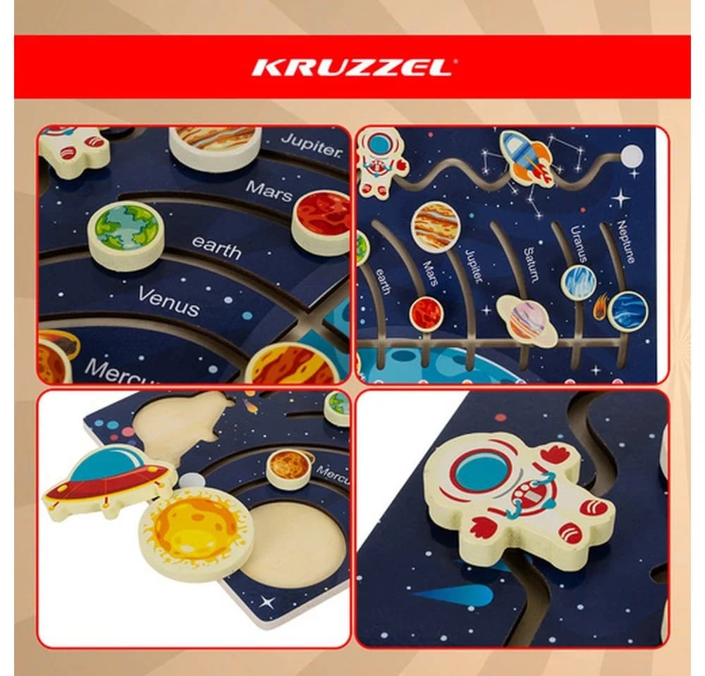 KRUZZEL Steckpuzzle Holzpuzzle Planetenlabyrinth Sonnensystem, 8 Puzzleteile - Bild 3