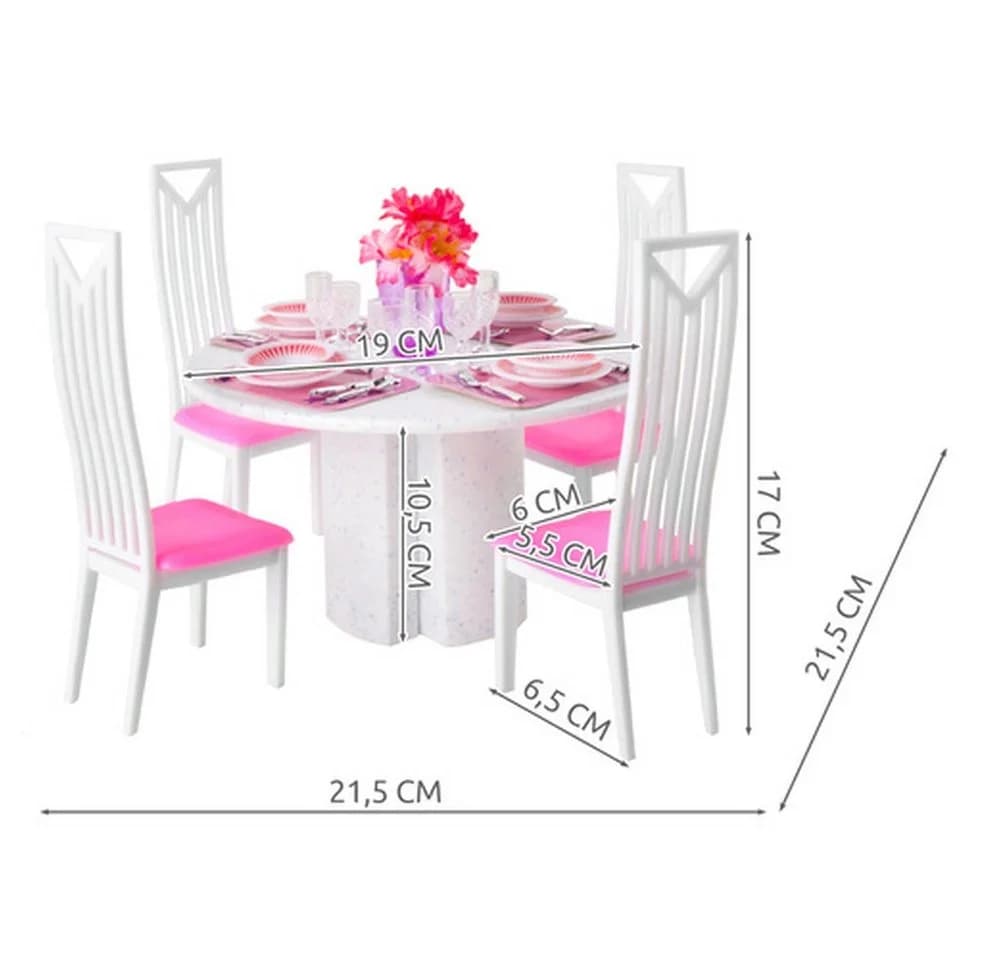KRUZZEL Puppenhausmöbel Esszimmerset Rosa & Weiß 43 Teile