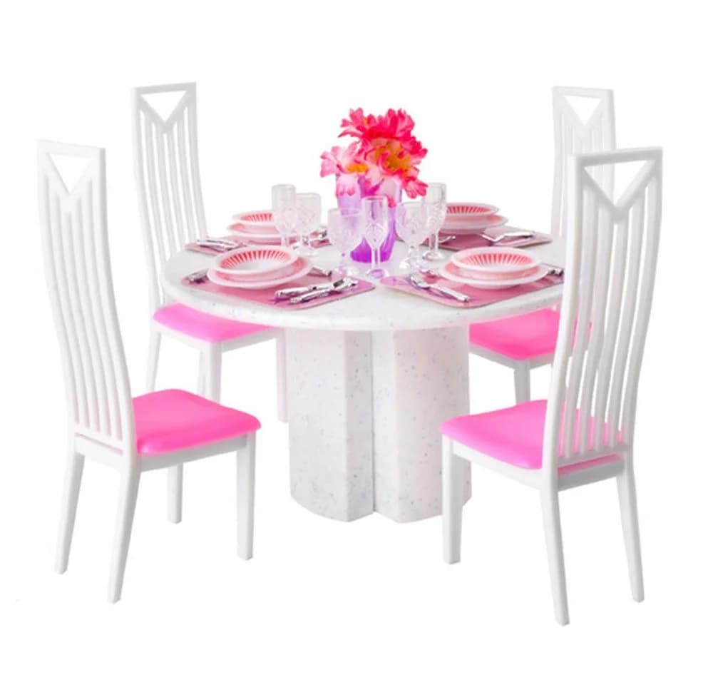 KRUZZEL Puppenhausmöbel Esszimmerset Rosa & Weiß 43 Teile - Bild 2