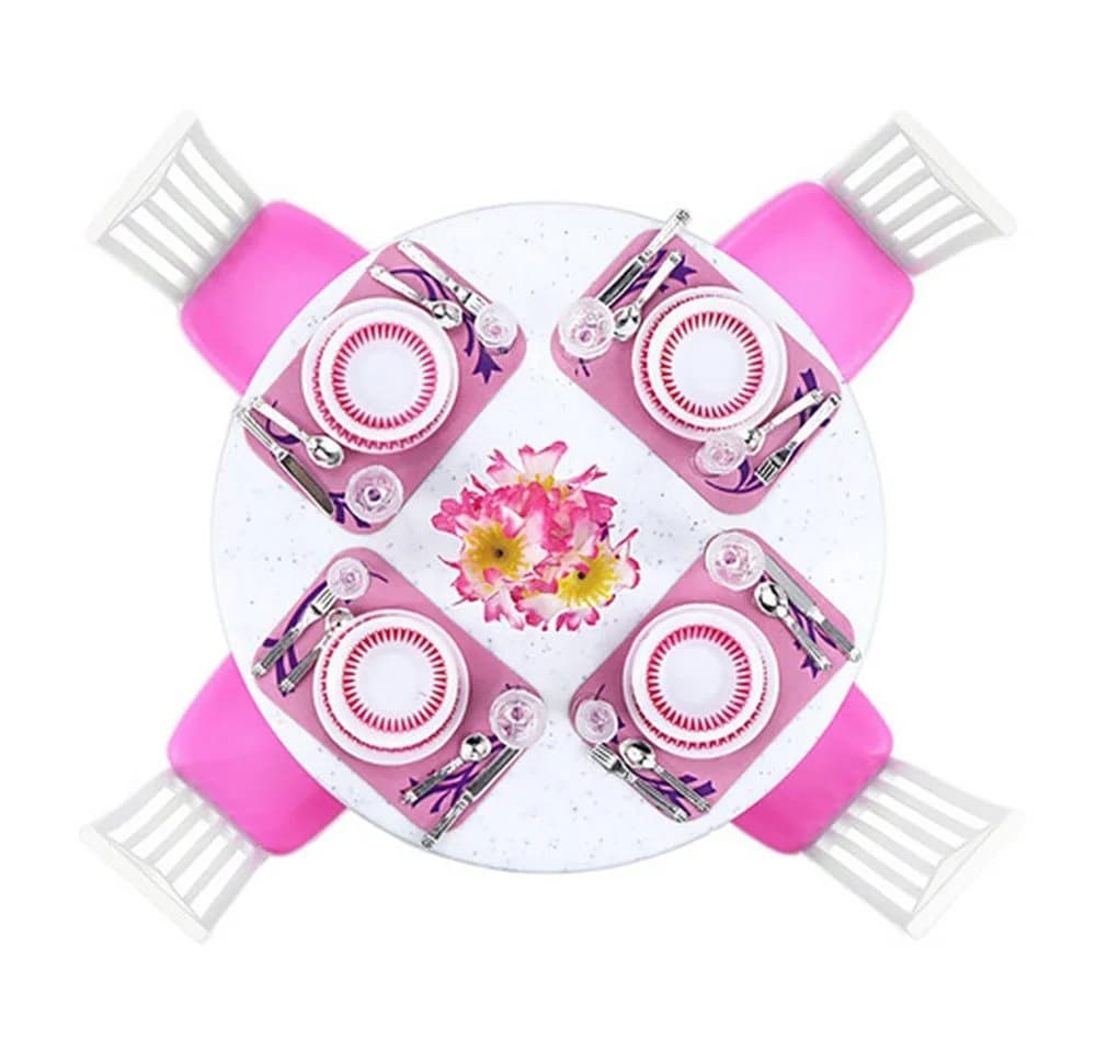 KRUZZEL Puppenhausmöbel Esszimmerset Rosa & Weiß 43 Teile - Bild 3