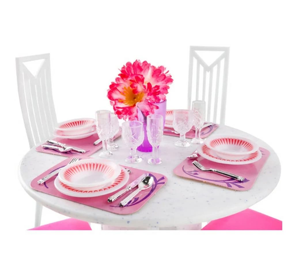 KRUZZEL Puppenhausmöbel Esszimmerset Rosa & Weiß 43 Teile - Bild 4