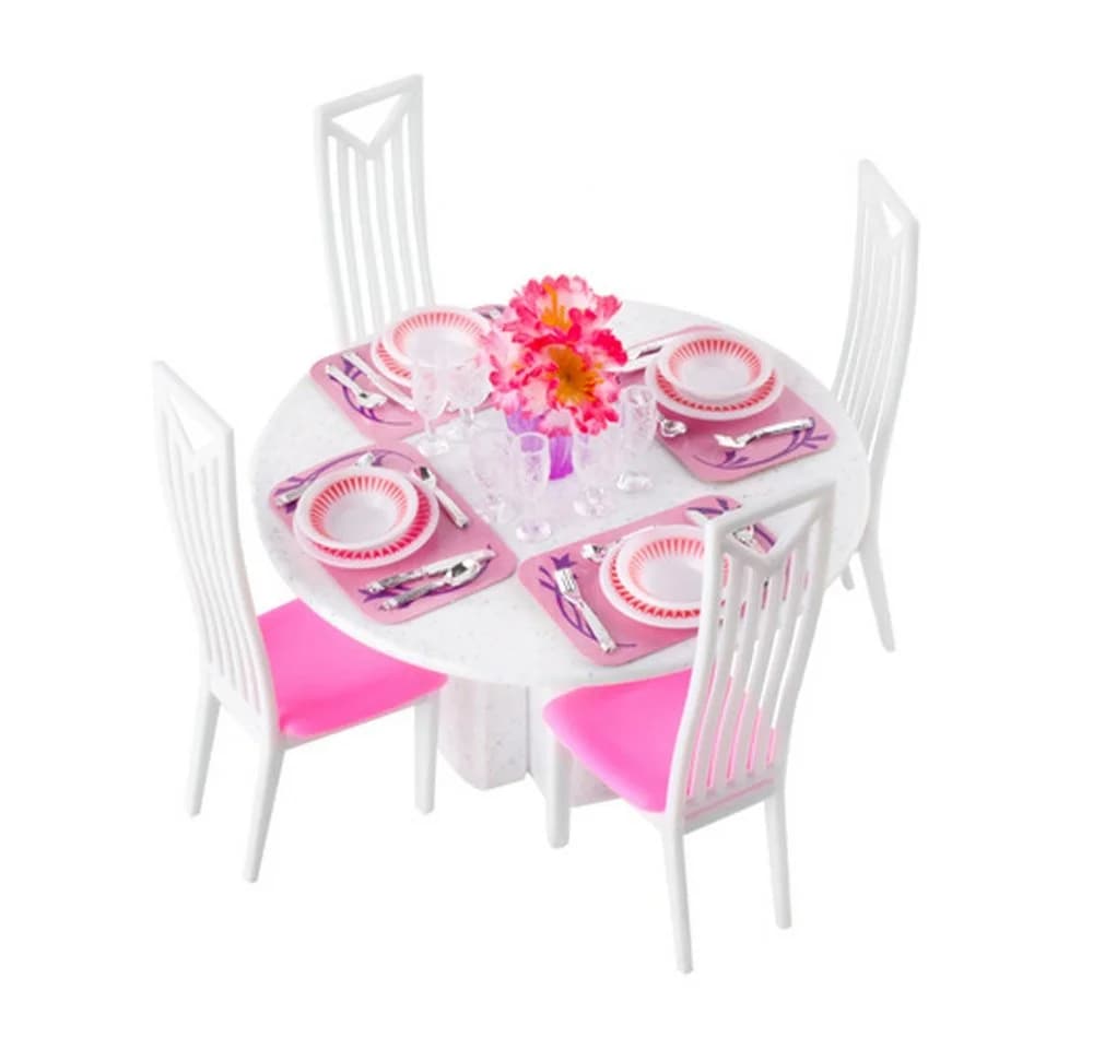KRUZZEL Puppenhausmöbel Esszimmerset Rosa & Weiß 43 Teile - Bild 5