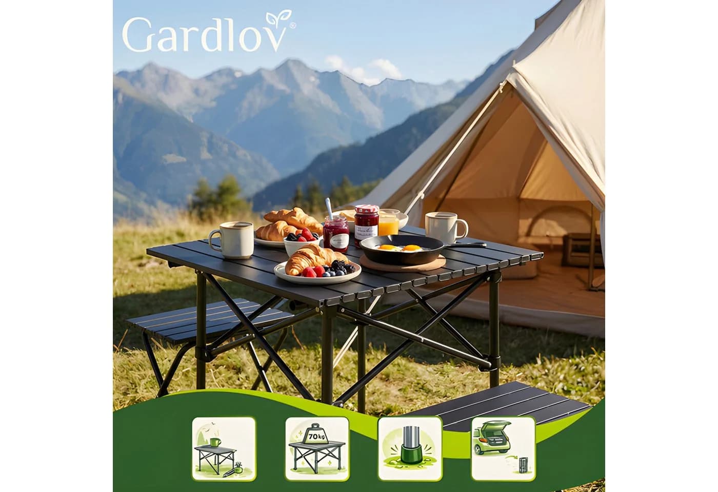 Gardlov Klappbarer Campingtisch Faltbar 70 kg Belastbar - Bild 3
