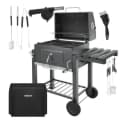 Kaminer Holzkohlegrill Grau mit Abdeckung & Gusseisenrost Bild 1