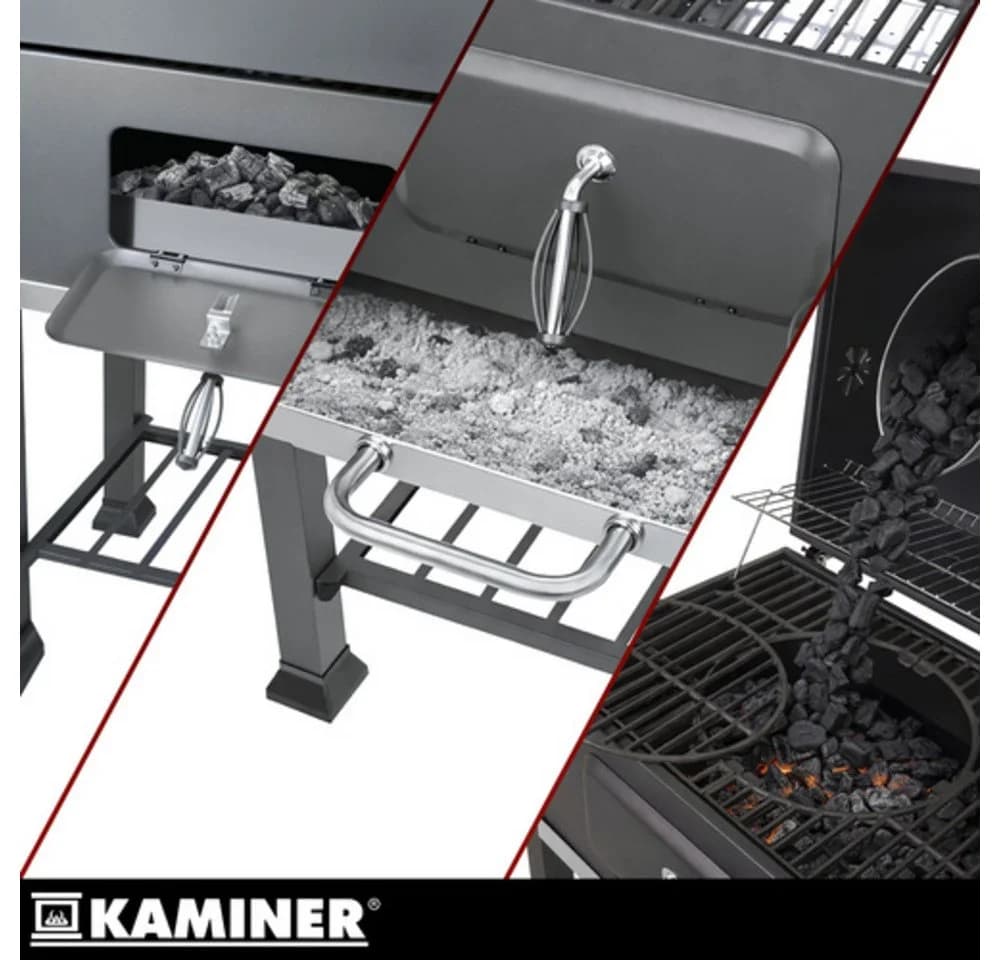 Kaminer Holzkohlegrill Grau mit Abdeckung & Gusseisenrost - Bild 3