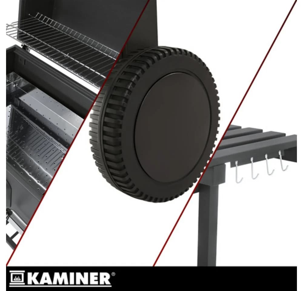 Kaminer Holzkohlegrill Grau mit Abdeckung & Gusseisenrost - Bild 5
