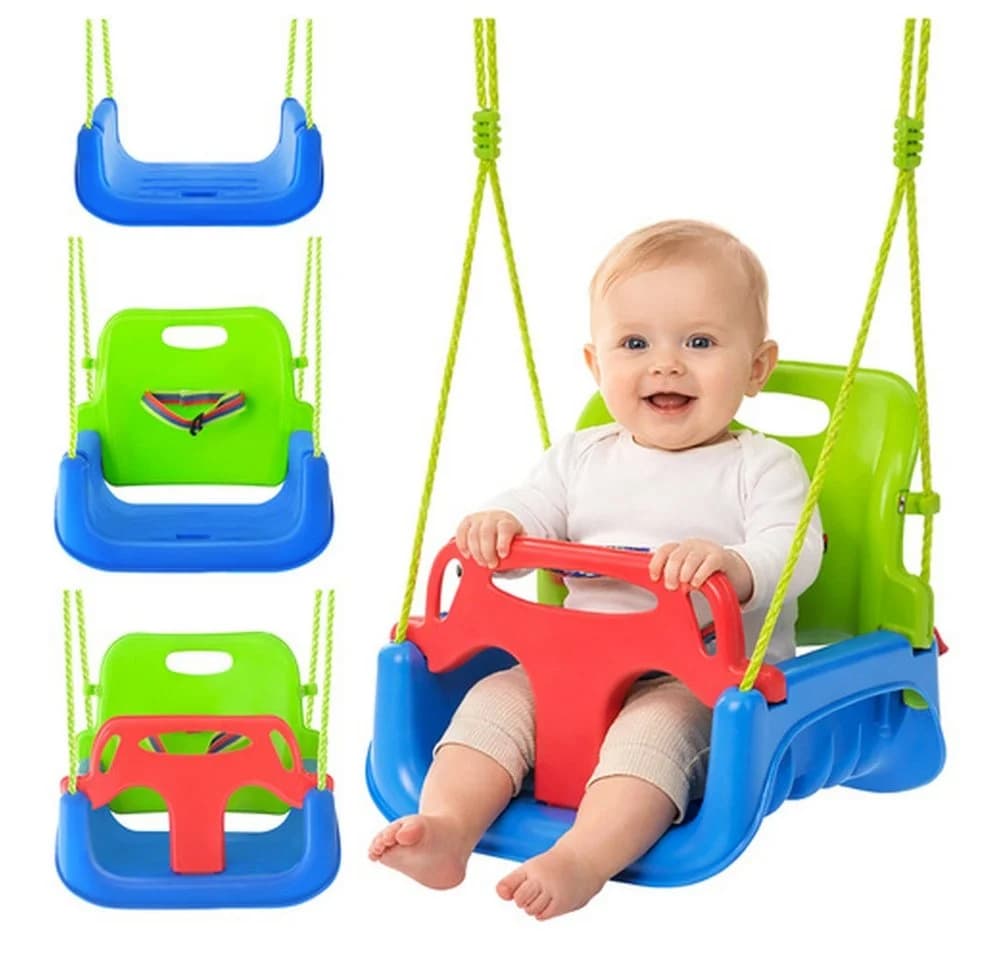 KRUZZEL 3-in-1 Kinderschaukel Babyschaukel mit Sicherheitsbügel Grün/Blau - Bild 2