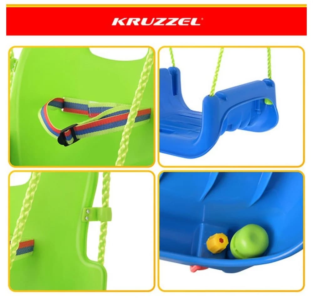 KRUZZEL 3-in-1 Kinderschaukel Babyschaukel mit Sicherheitsbügel Grün/Blau - Bild 3