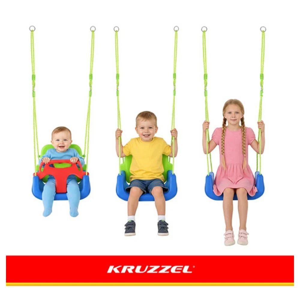 KRUZZEL 3-in-1 Kinderschaukel Babyschaukel mit Sicherheitsbügel Grün/Blau - Bild 5
