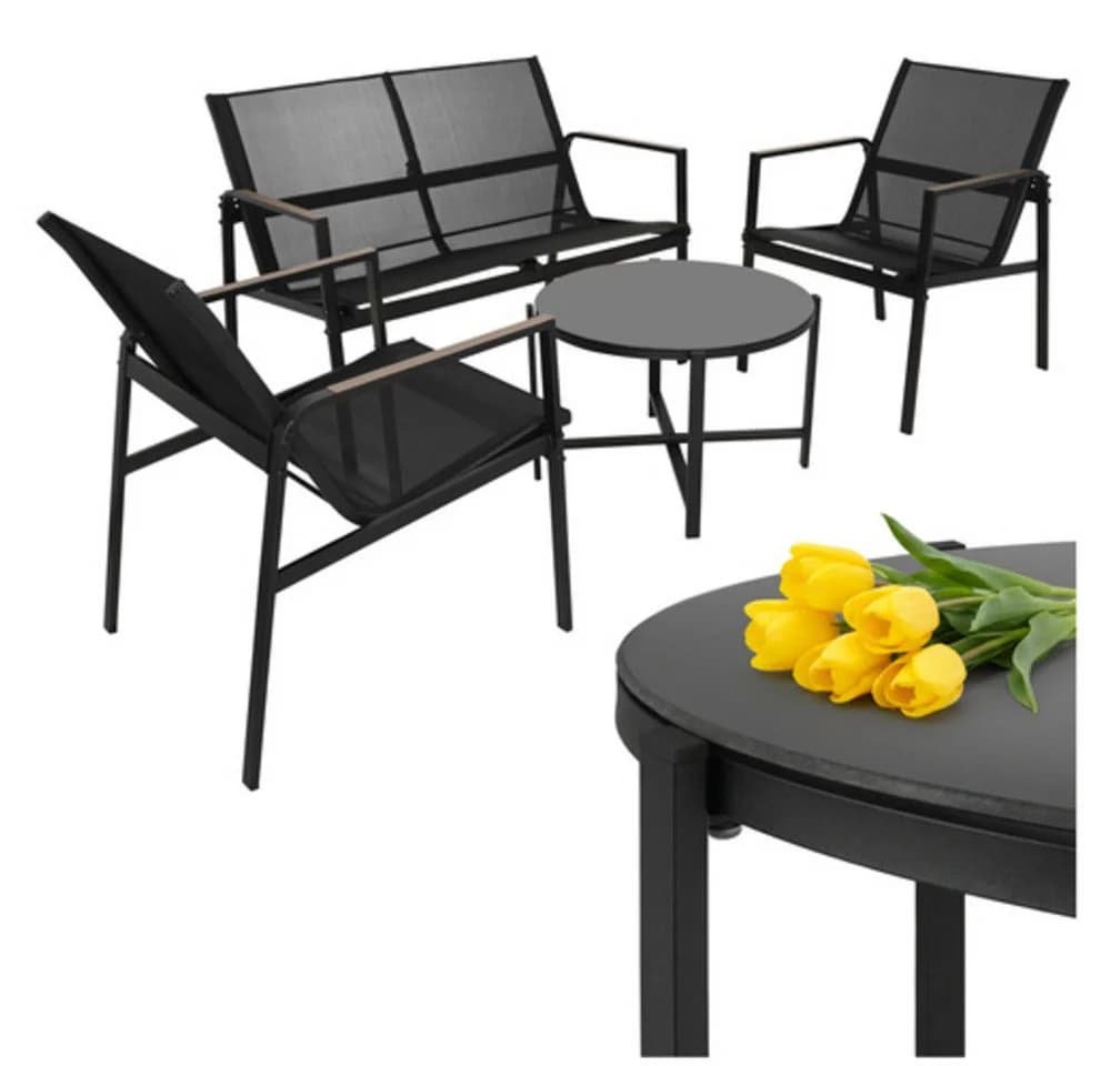 Gardlov Gartenlounge-Set 4-tlg. Grau/Schwarz mit Sicherheitsglas - Bild 2