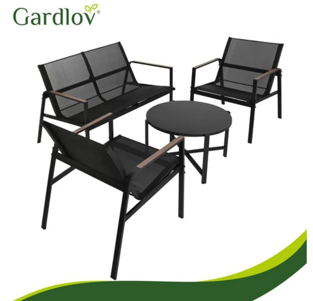 Gardlov Gartenlounge-Set 4-tlg. Grau/Schwarz mit Sicherheitsglas - Bild 3