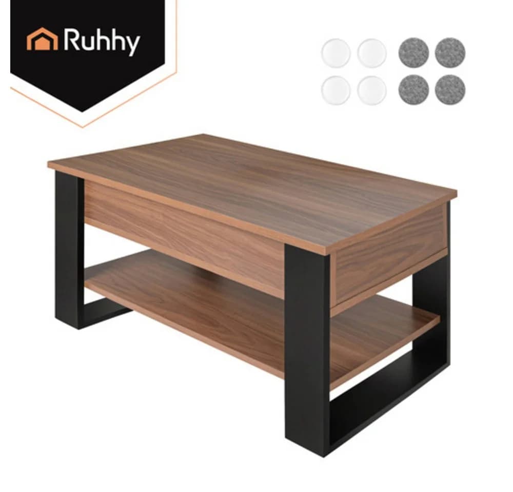 KRUZZEL Couchtisch mit Lift-Top-Funktion und Stauraum Eiche/Schwarz - Bild 3