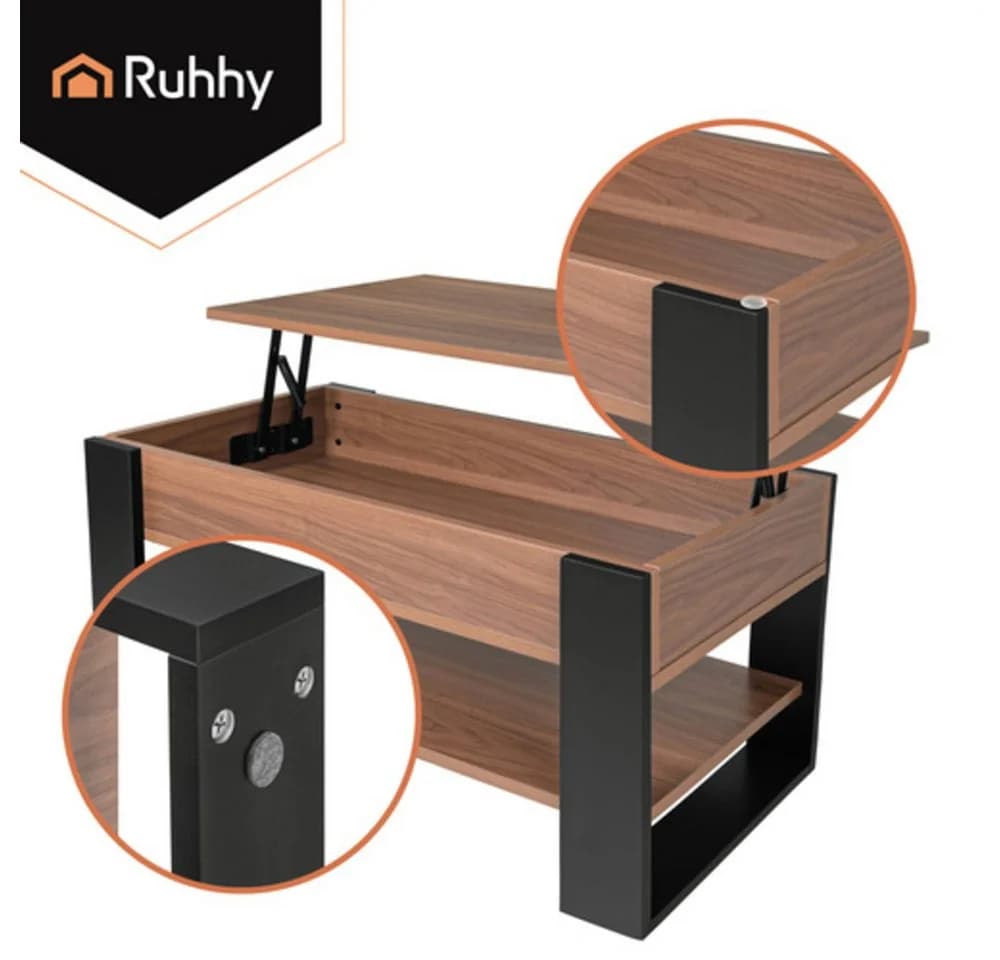 KRUZZEL Couchtisch mit Lift-Top-Funktion und Stauraum Eiche/Schwarz - Bild 4