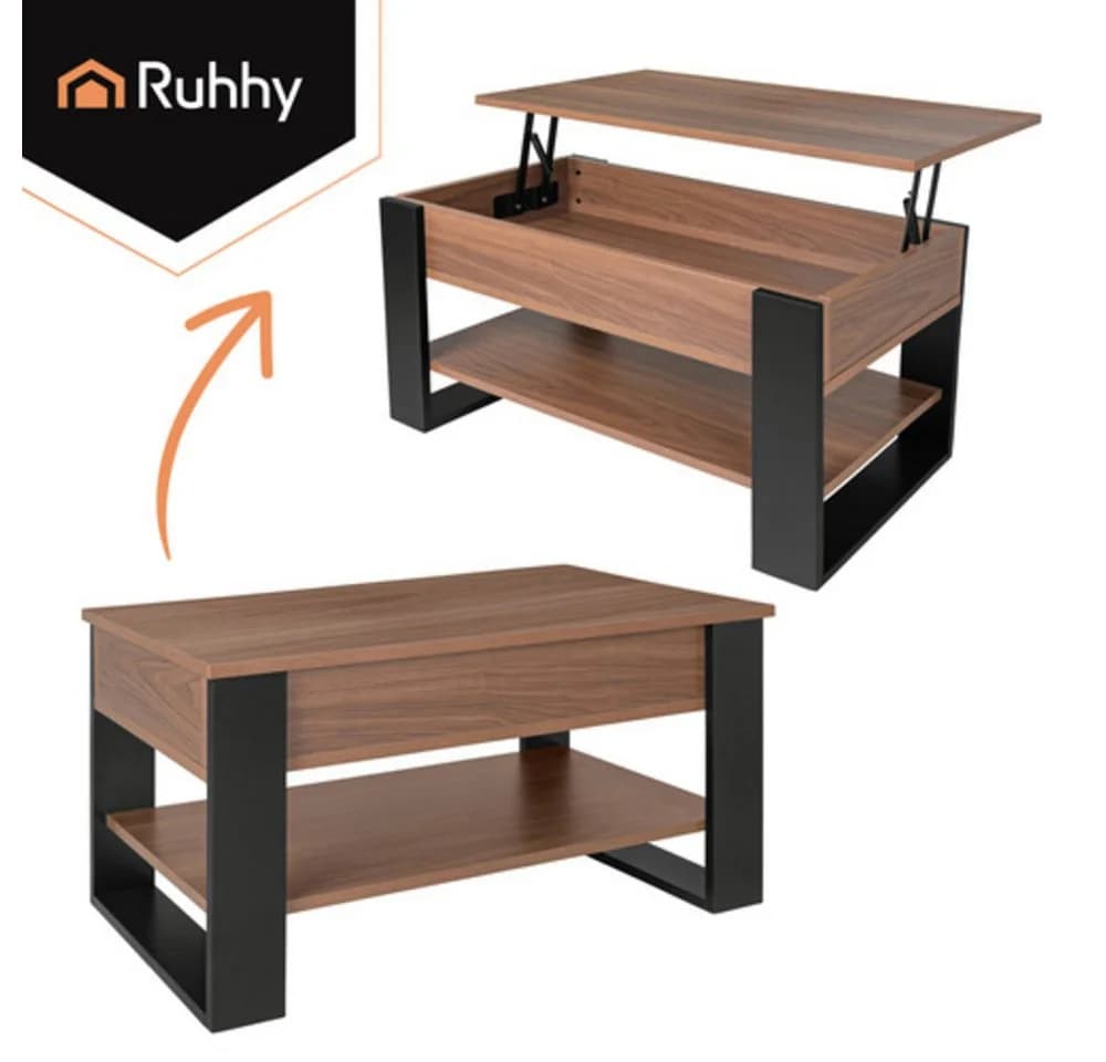 KRUZZEL Couchtisch mit Lift-Top-Funktion und Stauraum Eiche/Schwarz - Bild 5