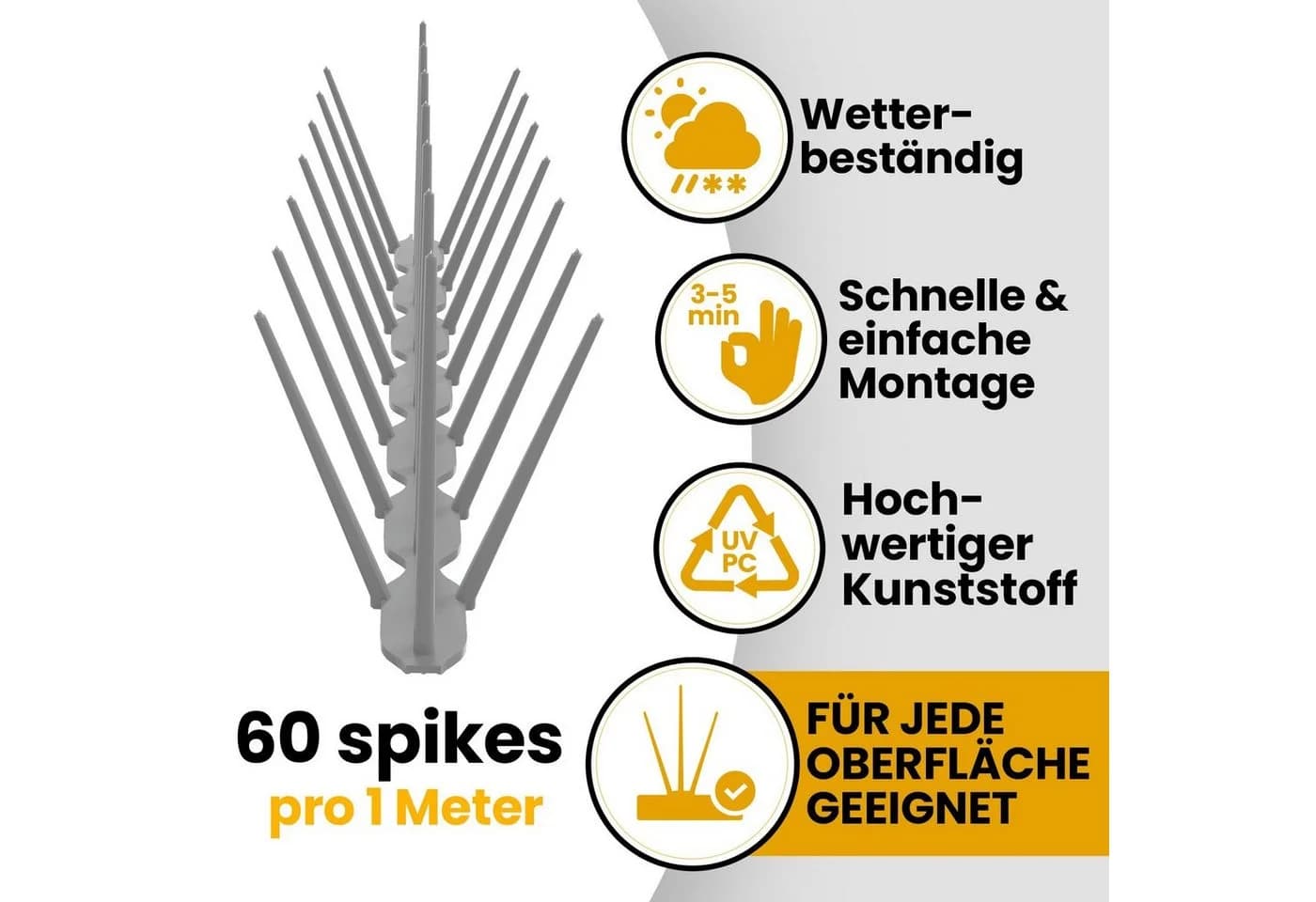 KONZEPT Taubenspikes Grau 3-reihig Vogelabwehr Set - Bild 3