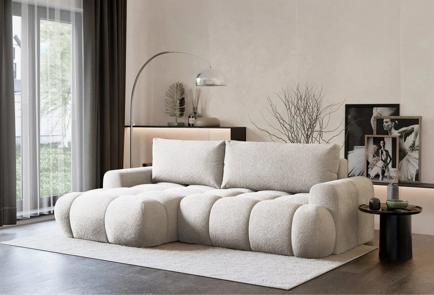 Selsey Ecksofa OMBO MINI mit Schlaffunktion & Bettkasten Plüsch Taupe