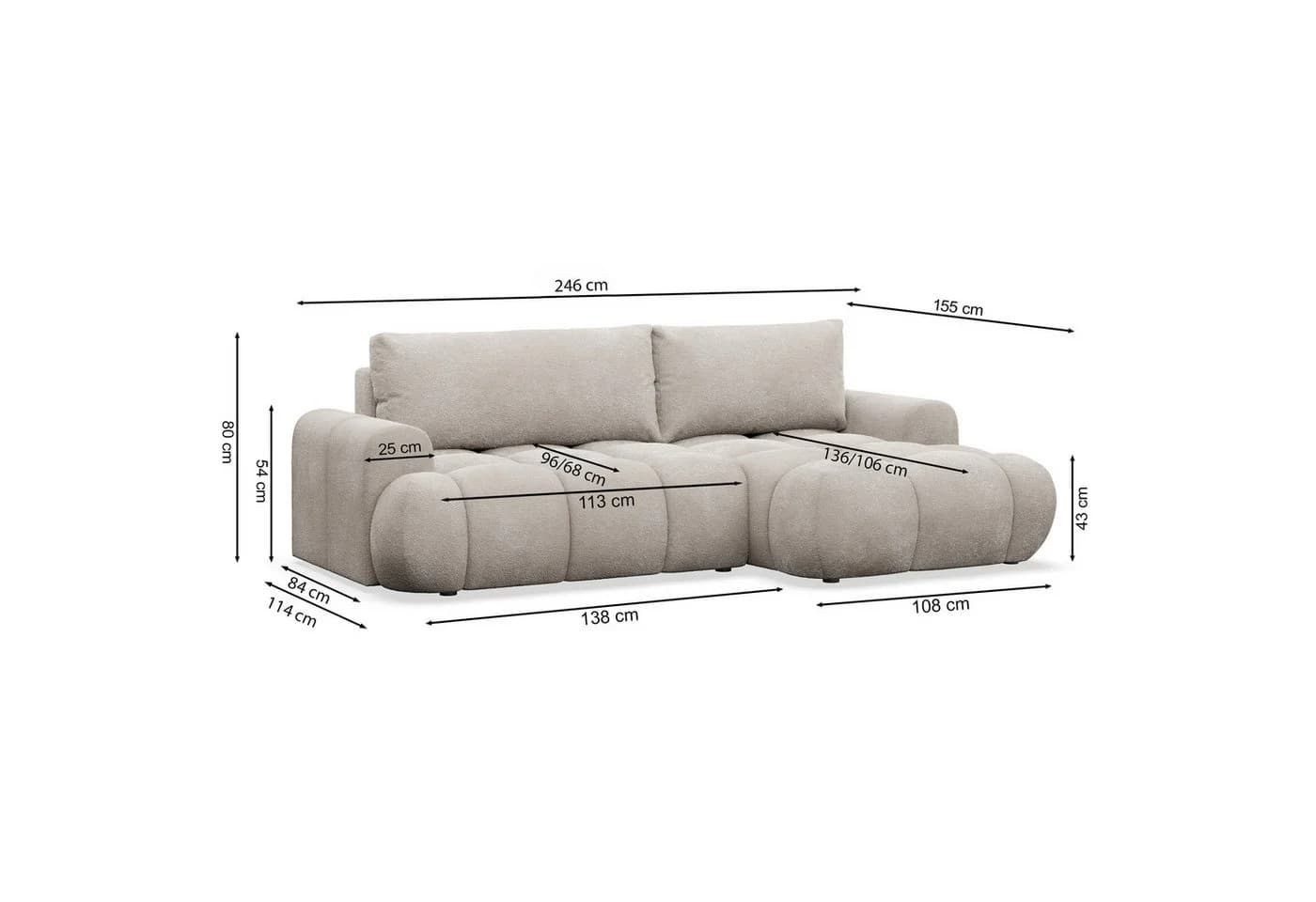 Selsey Ecksofa OMBO MINI mit Schlaffunktion & Bettkasten Plüsch Taupe - Bild 4