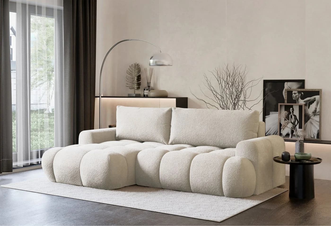 Selsey Ecksofa OMBO MINI, Ecksofa mit Schlaffunktion & Bettkasten, Bouclé, 246 cm