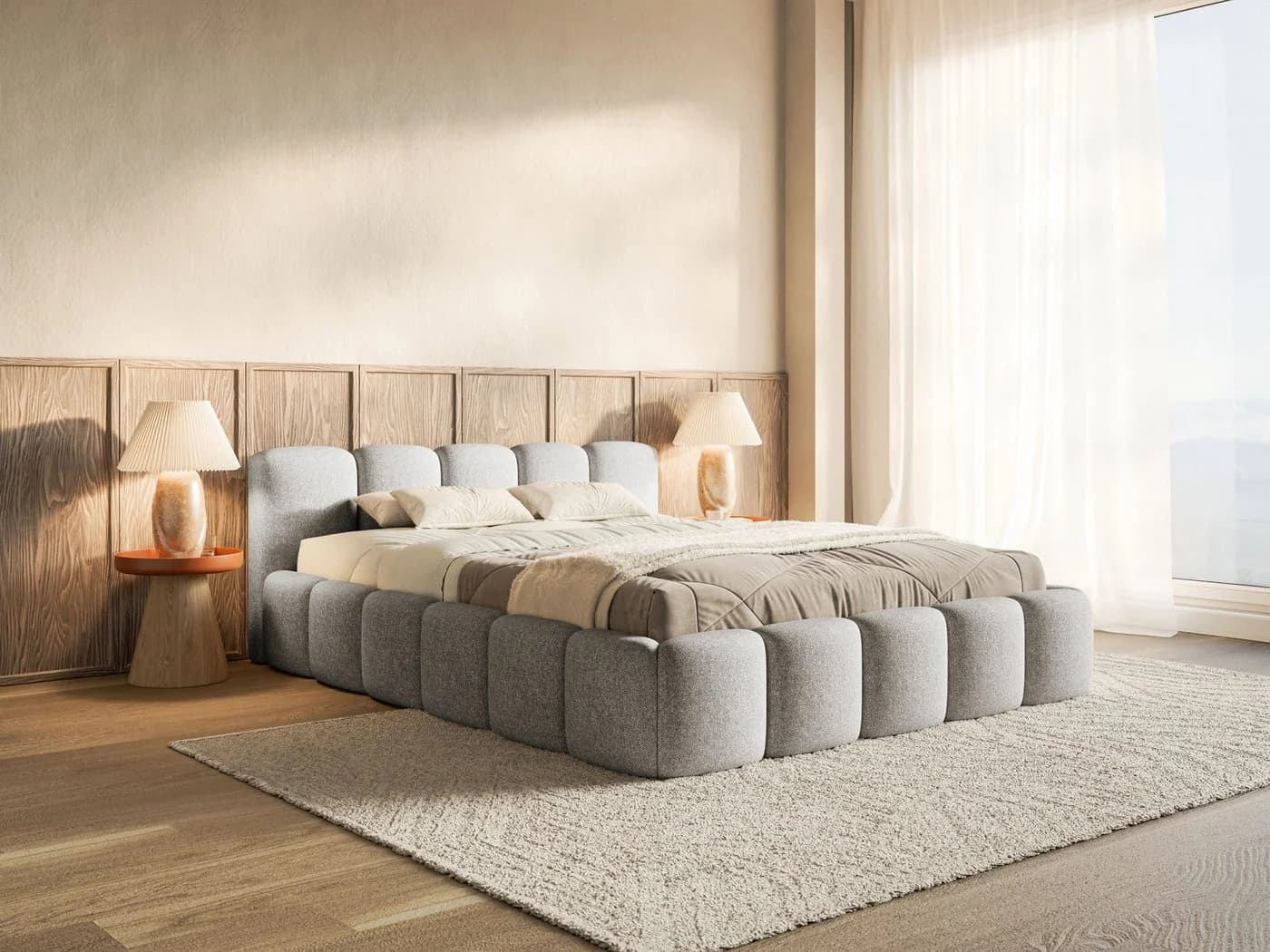 Selsey Polsterbett CLOUDY LOW Bouclé, Chenille oder Velours, mit/ohne Bettkasten, 140–200 cm