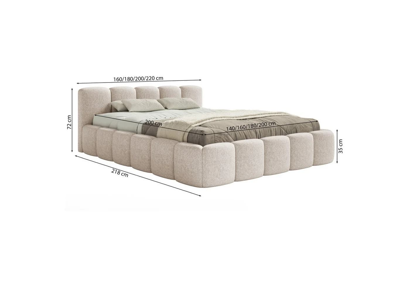 Selsey Polsterbett CLOUDY LOW Bouclé, Chenille oder Velours, mit/ohne Bettkasten, 140–200 cm - Bild 5