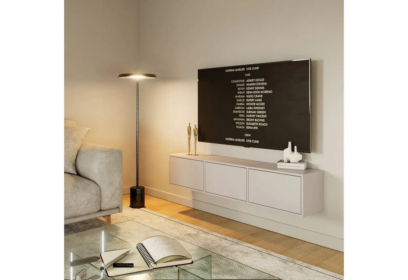 Selsey TV-Schrank FRAMME Wandhängend Grau Modern