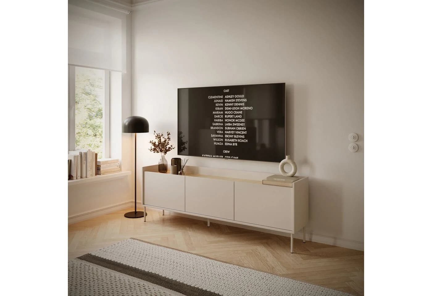 Selsey TV-Schrank TOVI Lowboard grau mit Metallfüßen