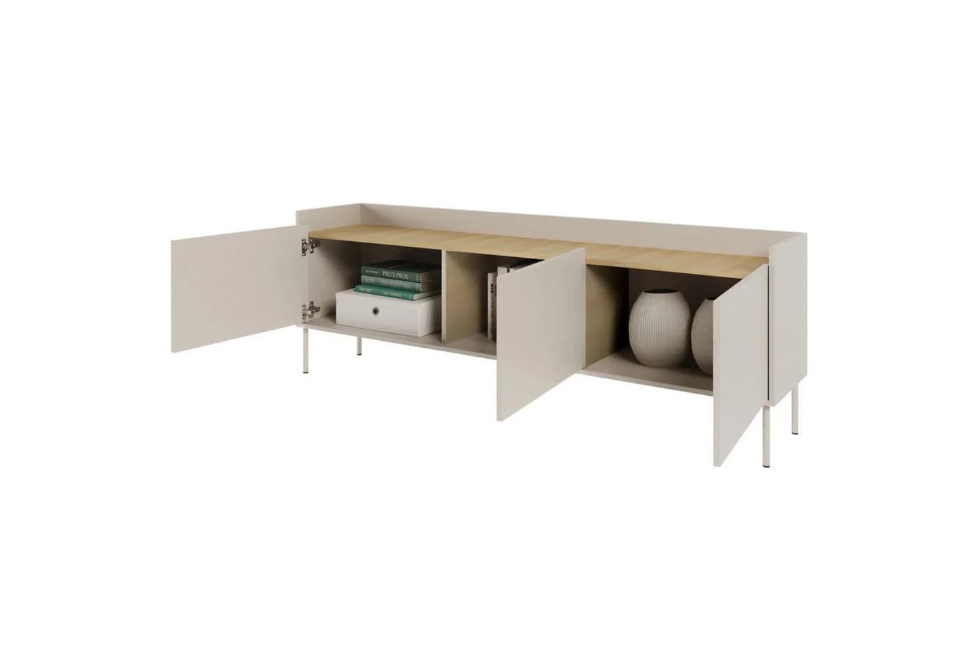 Selsey TV-Schrank TOVI Lowboard grau mit Metallfüßen - Bild 4