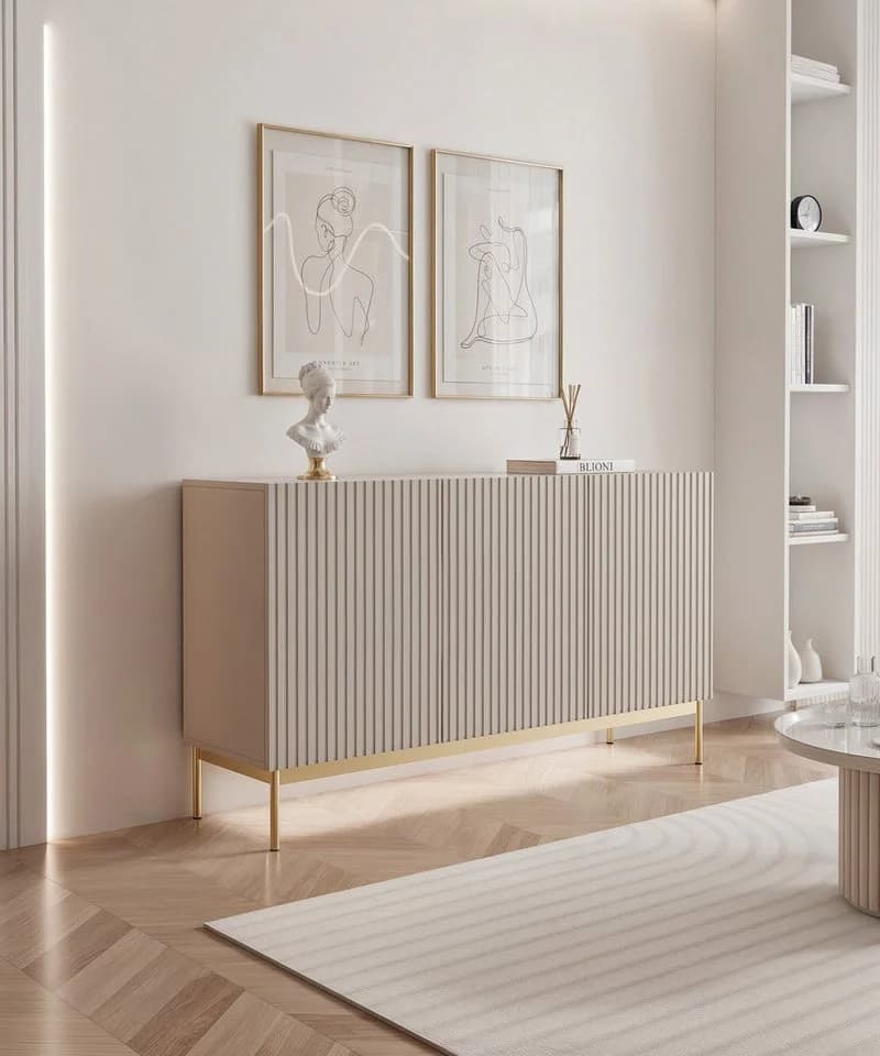 Selsey Sideboard LINEARIS Kaschmirgrau mit LED & goldenen Füßen - Bild 3