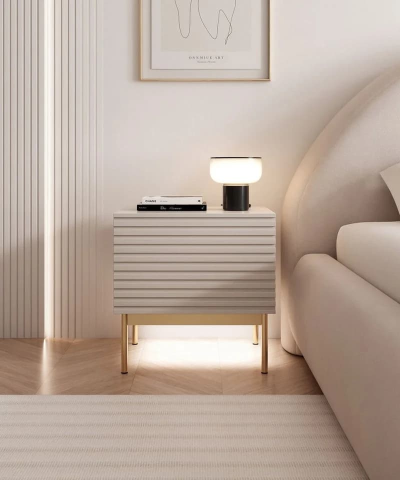 Selsey Nachttisch LINEARIS Kaschmirgrau mit LED und goldenen Füßen - Bild 2