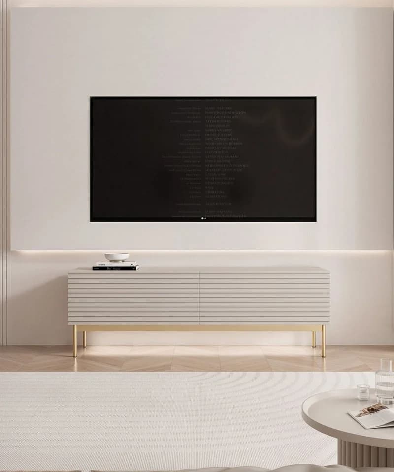 Selsey TV-Schrank LINEARIS mit LED-Beleuchtung Riffel-Front Kaschmir/Gold - Bild 2